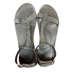 Rainbow T-Street Leather Ankle Strap Sandals Braided Black Woman's Size 10